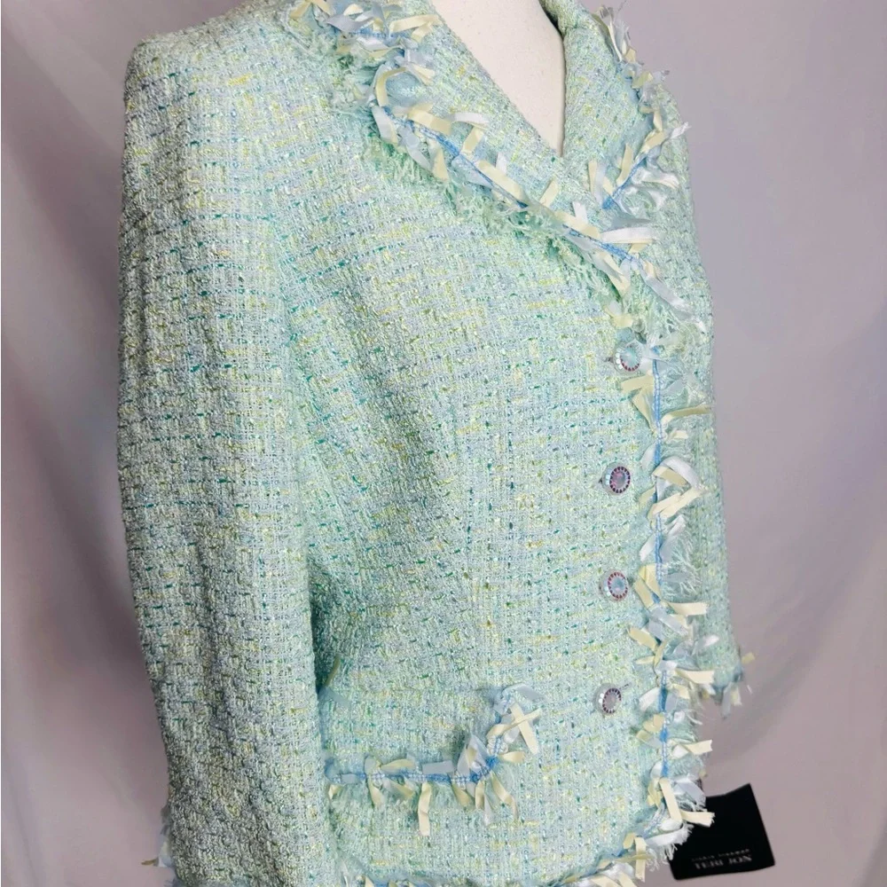 NWT Rickie Freemon for Terri John Fringe Tweed Blazer - Picture 5 of 9